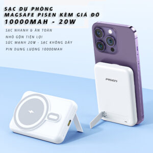 Sạc dự phòng PISEN quick Wireless Magsafe PD238C-1 10000mAh 20W, kèm giá đỡ, model : LS-DY191