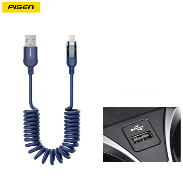 Cáp bán trong suốt Pisen TPU Spring USB A to Lightning , lò xo - 1200mm - Model : QC-AL07-1200