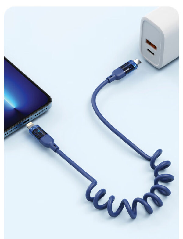 Cáp bán trong suốt Pisen TPU Spring USB Cto Lightning , lò xo - 1200mm - Model : QC-TC09-1200