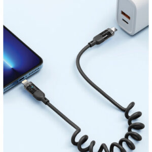 Cáp bán trong suốt Pisen TPU Spring USB Cto Lightning , lò xo - 1200mm - Model : QC-TC09-1200