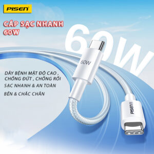 Cáp PISEN PRO-Linen USB-C (C-C) PD 60W 1m, Model : LH-CC-PD01-1000