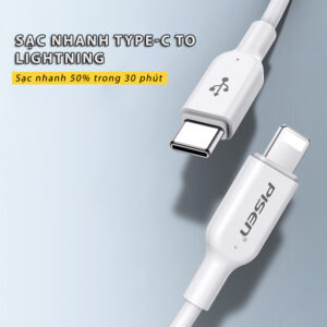 Cáp PISEN QUICK -Mr White Lightning USB-C 1m, trắng - Global. Model: CL-PD-1000(GLB)