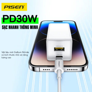Sạc PISEN QUICK 30W 1C1A GaN Smart Fast. Model : TS-C185