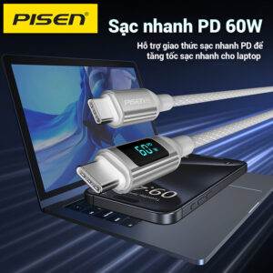 Cáp PISEN PRO Digital Display USB-C (C-C) 60W braided