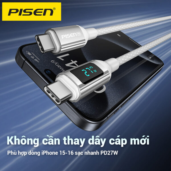 Cáp PISEN PRO Digital Display USB-C (C-C) 60W braided