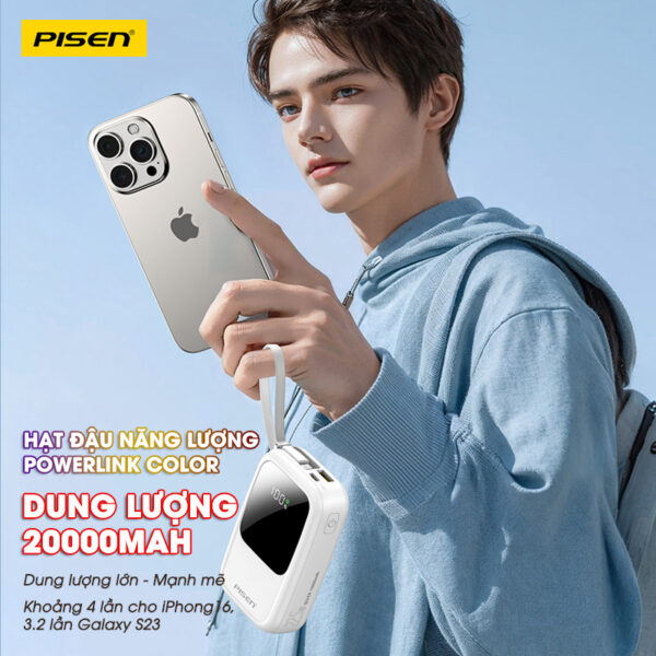 Sạc dự phòng PISEN Quick PowerLink Color 22.5W 20000mAh. Model : TP-D154