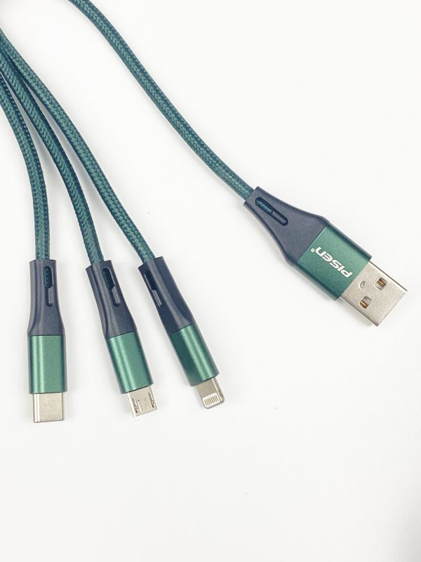 Cáp PISEN 3 trong 1 (Lightning,Type-C,Micro USB) 2.4A Braided 1500mm